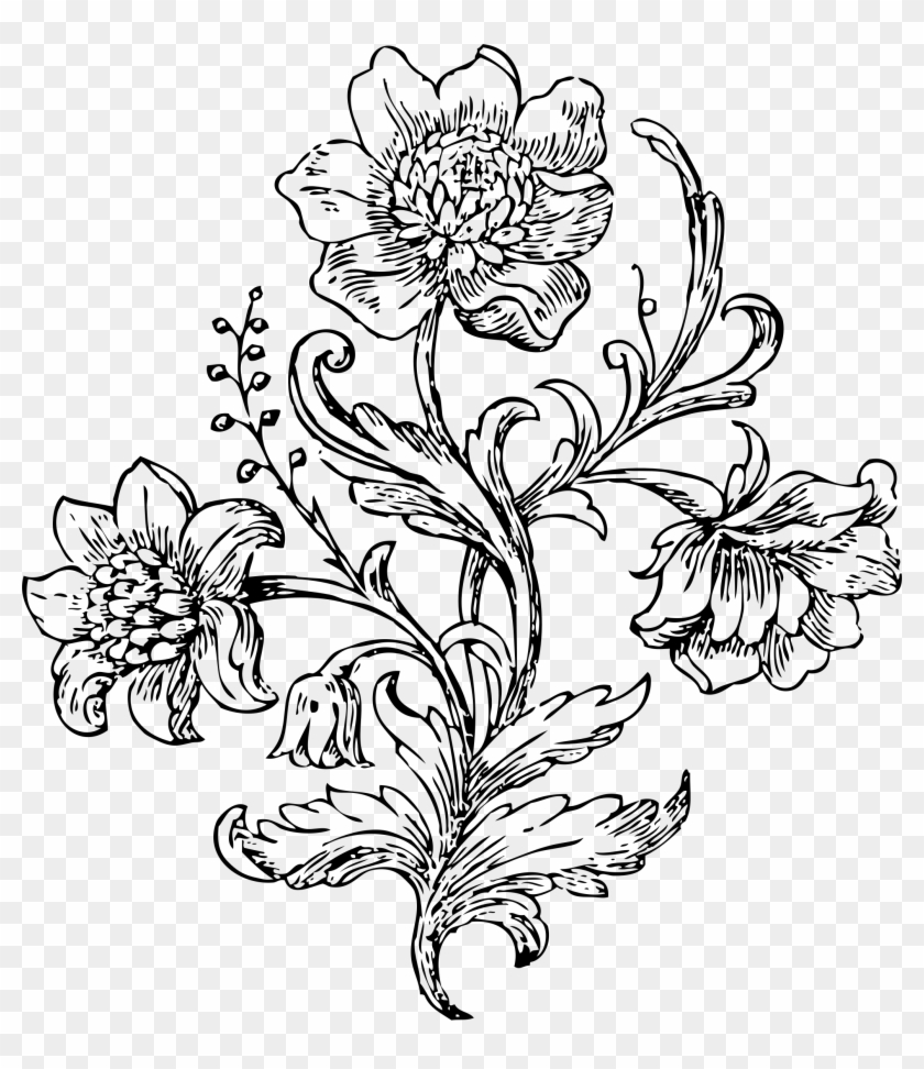 Floral Design White Flower Clip Art - Art Bunga Hitam Putih #1200749