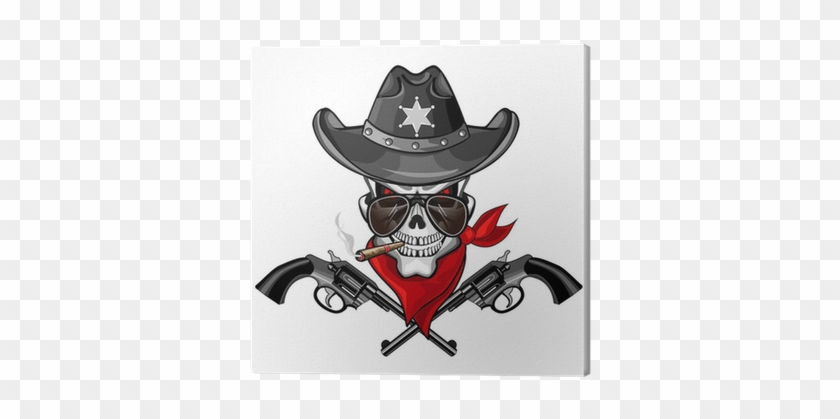 Skull Wearing A Hat With A Pistol Canvas Print • Pixers® - We Don't Dial 911 Wall Decor #1203862