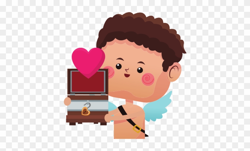 Cupid Holding An Open Trunk With Heart - Vector Graphics #1208626