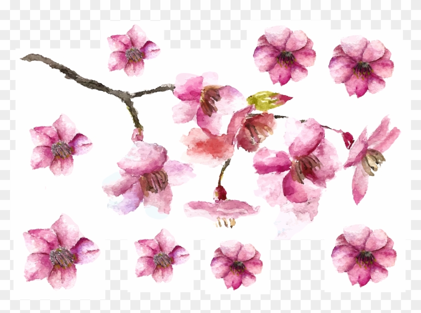 Cherry Blossom Petals And Branch Fake Tattoo, Cherry - Cherry Blossom Easy Drawing #1217185