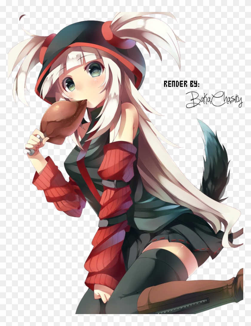 Random Anime Girl Render By Bakachasity- - Anime Girl Eating Chicken #1224805