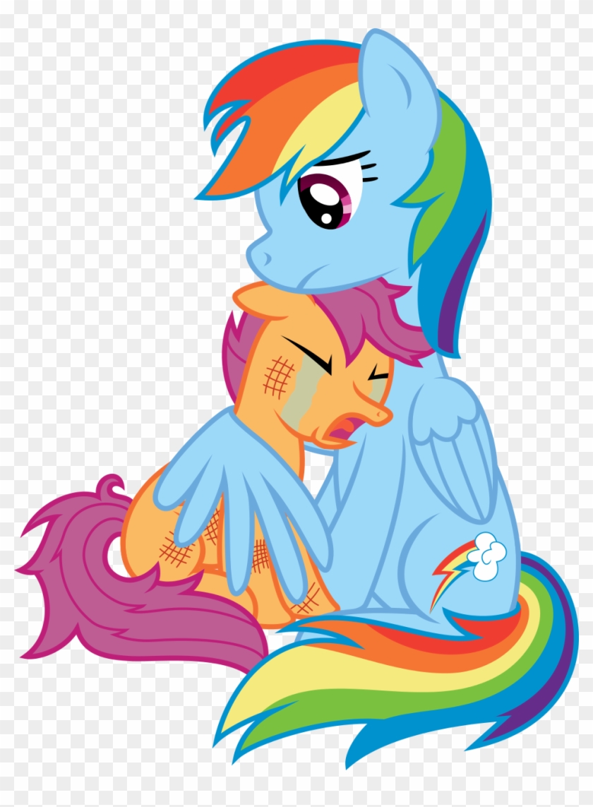 Gammaespeon, Bruised, Comforting, Crying, Hug, Injured, - Rainbow Dash Hugging And Scootaloo Crying #1231302