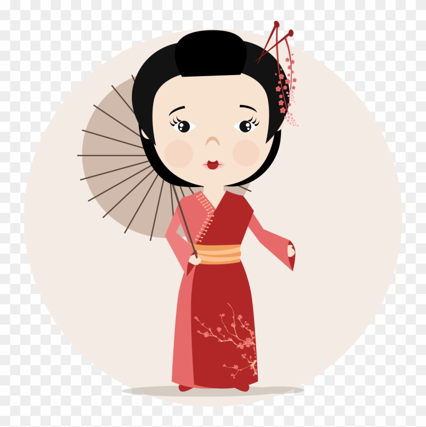 Japan Cartoon - Japanese Women - Vector Illustration Of A Japanese Woman With Parasol #1237240