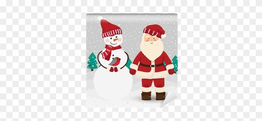 Santa Claus And Snowman In Vector Wall Mural • Pixers® - Santa Claus #1243002