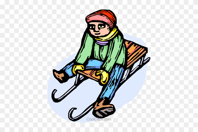 Child On A Sled Royalty Free Vector Clip Art Illustration - Clip Art #1254346