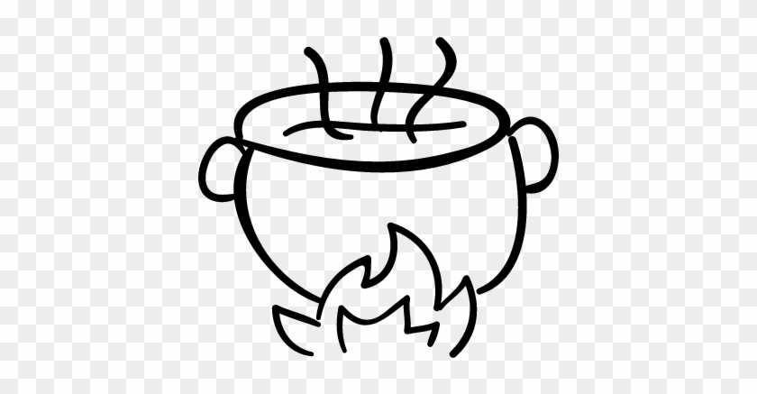 Halloween Cooking With Hot Pot On Fire Vector - Pot On Fire Clipart Black And White #203692