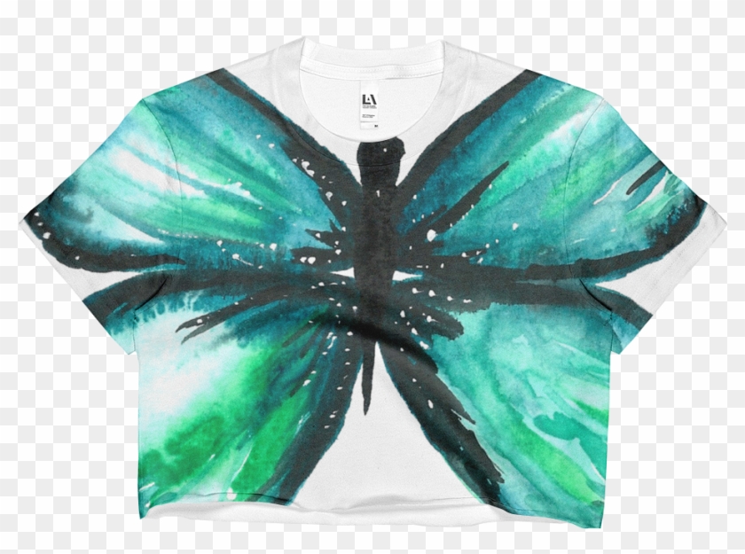 Green Butterfly Ladies Edgy Large Print Crop Top - Dragonfly #1279826