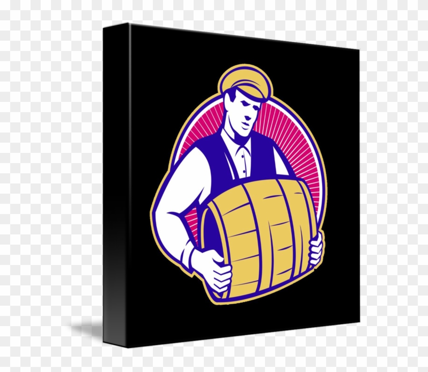 Bartender Carrying Beer Keg Retro Round Ornament #1279961