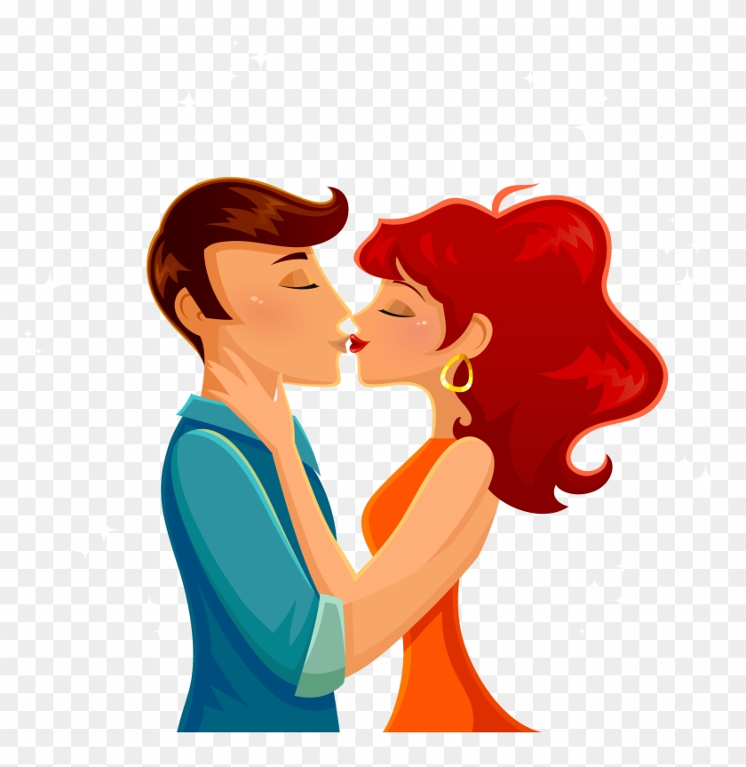 Kiss Cartoon Romance Illustration - Cartoon Couple Kiss Png #1285150