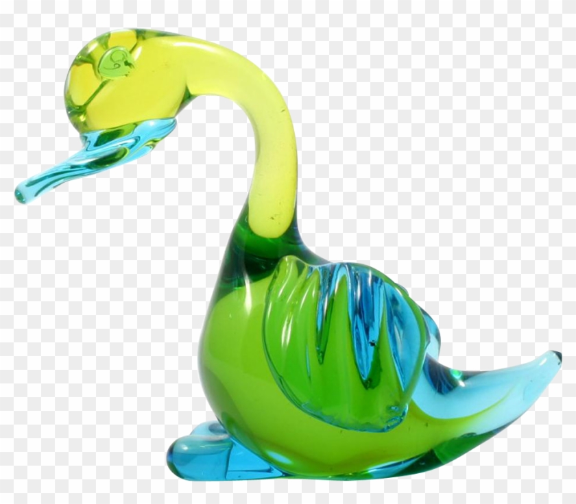Murano Glass Duck Figurine Paperweight Blue Green Art - Murano Glass #1291935