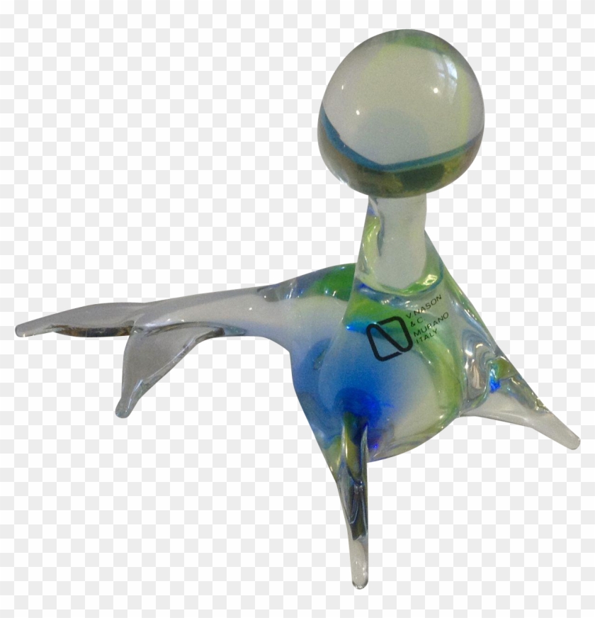 Nason & C Murano Glass Italy Seal With Ball, Blue & - Penguin #1292023