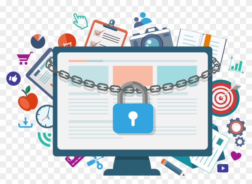 A Computer Surrounded By Icons Of Things You Can Do - Malware Protection #1294213