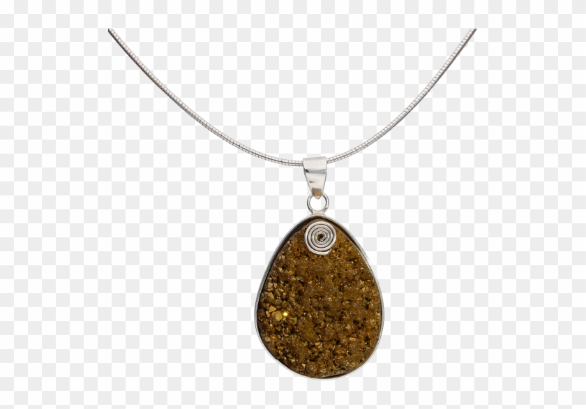 Golden Druzy Sterling Silver Necklace - Gold Druzy Pendant, Sterling Silver, Gemstone Pendant, #1294920