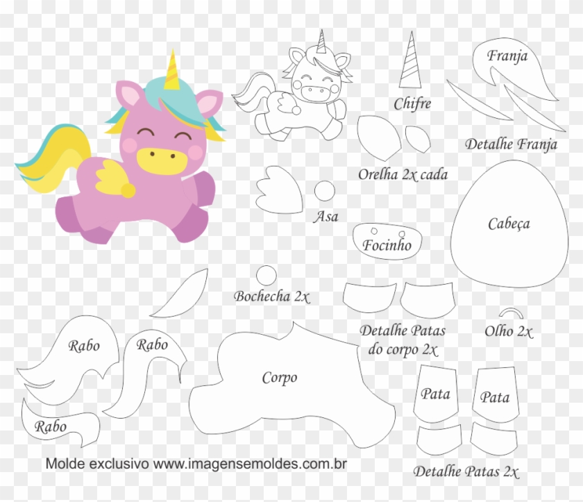 Molde De Unicórnio 10 Para Feltro Eva E Artesanato, - Cartoon #1295375