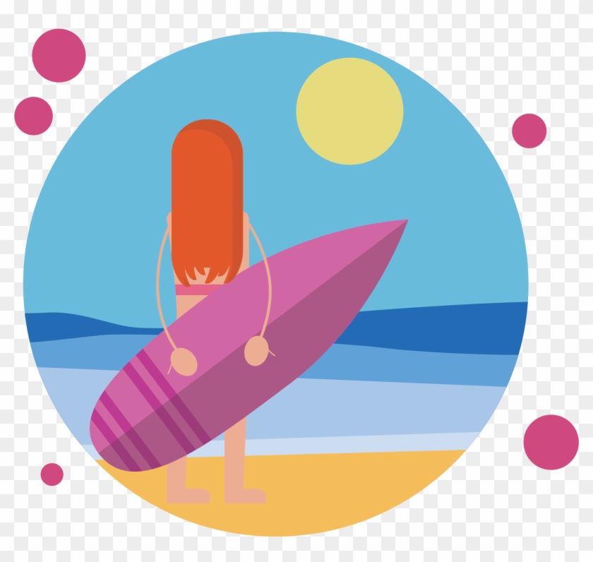 Girl Surfing Vector - Cartoon #1305994