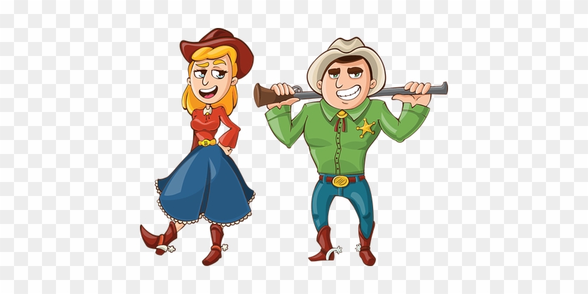 Cowboy Cowgirl Gun Rifle Hat Dress West We - Cowboys Cartoon #34064