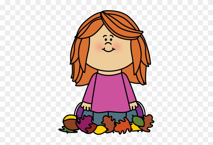 Girl Sitting In Leaves Clip Art - Girls Playing With Leaves Clipart #34299