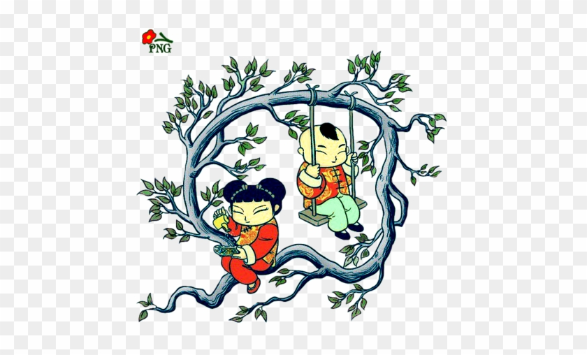 Chinese Children On The Tree Graphics Clipart - Illustration #35781