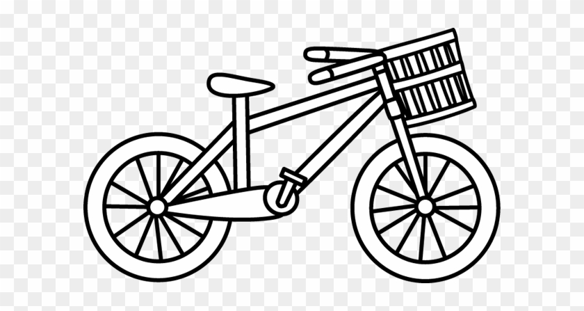 White Bicycle With A Basket - Bike Clip Art Black And White #204625