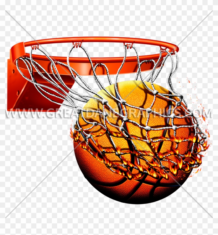 Flaming Basketball With Net Production Ready Artwork - Basketball In Net Png #206386