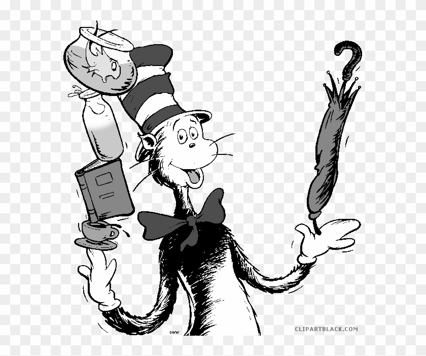 The Cat In The Hat Animal Free Black White Clipart - Read Across America Day #1310232