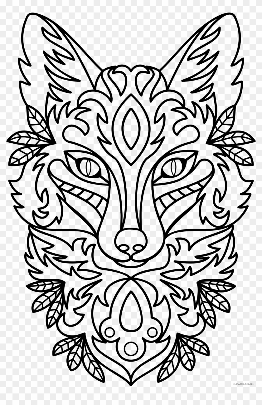 Ornamental Fox Animal Free Black White Clipart Images - Line Art Fox #1315089