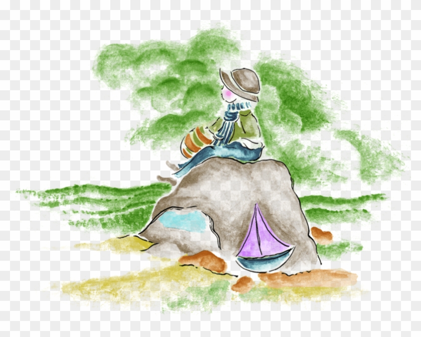 水彩清新小女孩风景插画 - رسم بنات كرتون بالالوان المائية #1316408