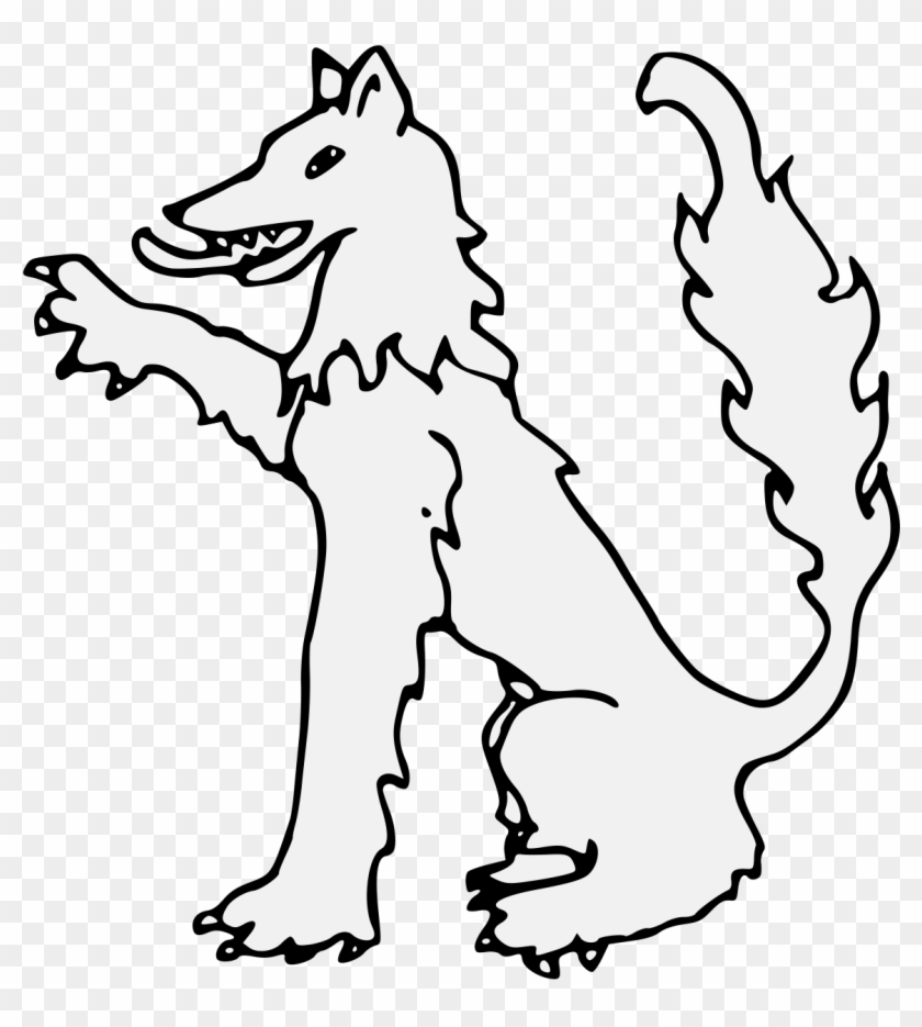Wolf Sejant Dexter Paw Raised - Line Art #1322968