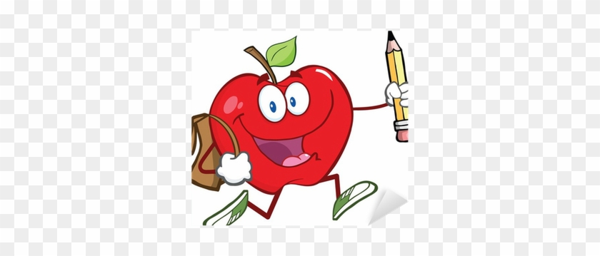 Red Apple Character With School Bag And Pencil Goes - Imagen De Manzana Escolar #1323654