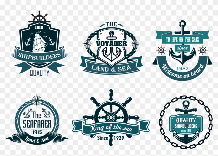 彩色促销彩带与标签集合 - Steering Wheel Ship Logo #1326516
