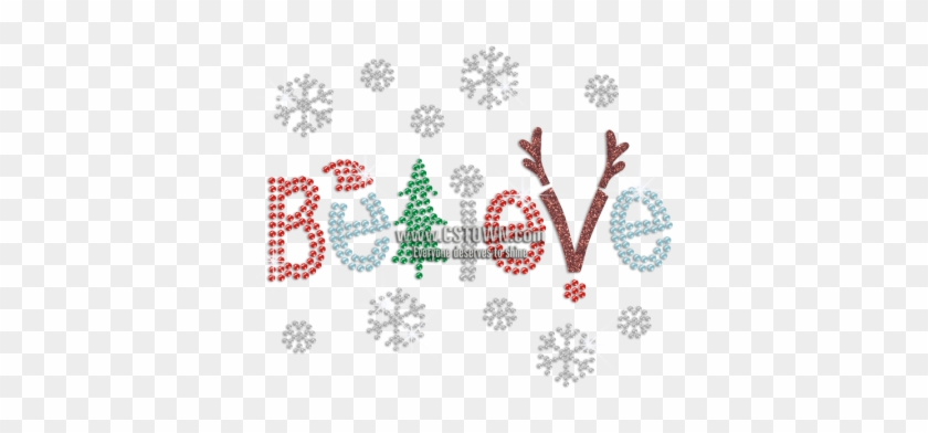 Believe With Christmas Tree And Deer Horn Glitter Rhinestone - Cross-stitch #1328335
