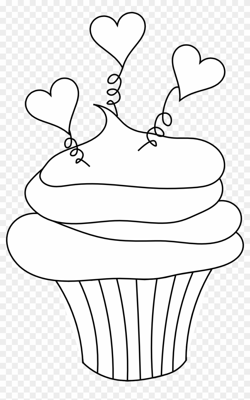 Tree Clipart Outline Cupcake Clipart - Valentines Day Clipart Black And White #1334005