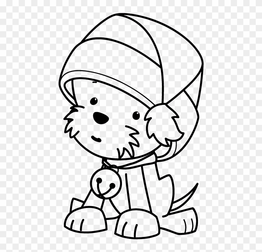 Cute Puppy Wearing Christmas Hat Coloring For Kids - Christmas Puppy Coloring Pages #1335704