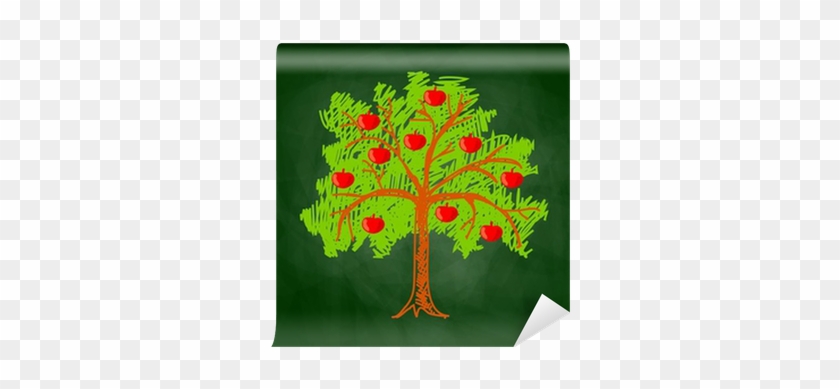 Apple Tree Drawing On Blackboard Wall Mural • Pixers® - Drawing #1337199