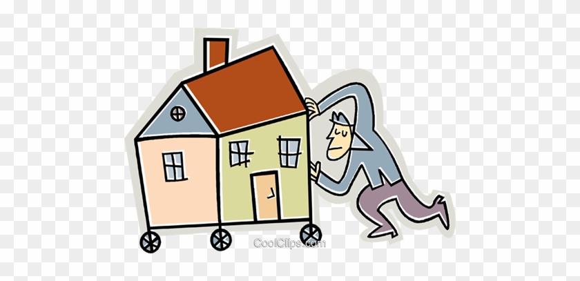 Man Moving His House On Wheels Royalty Free Vector - Cartoon #1341004
