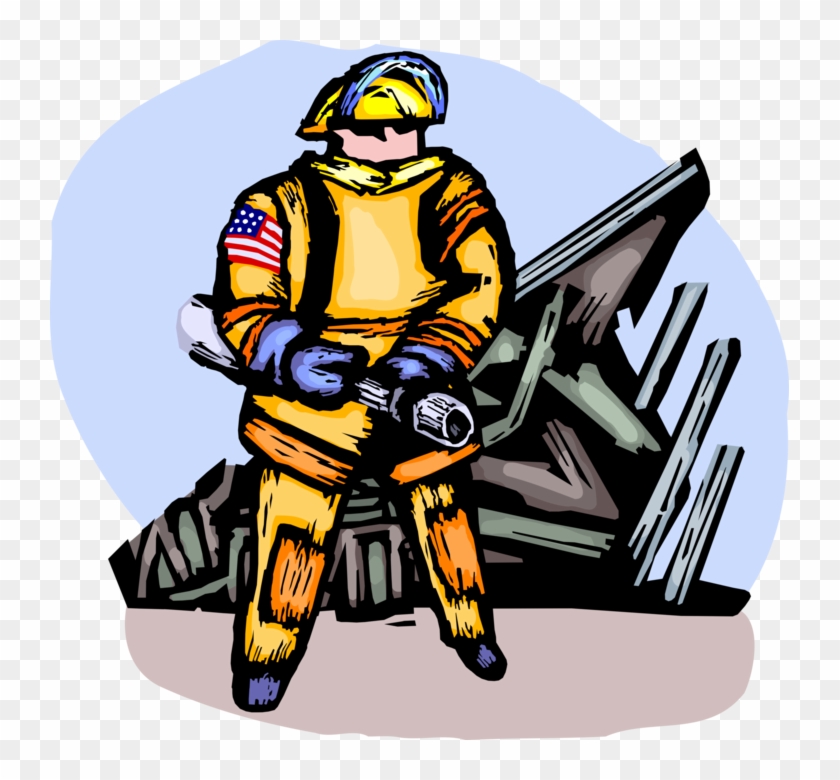 Vector Illustration Of Firefighter Fireman With Fire - Illustration #1342713