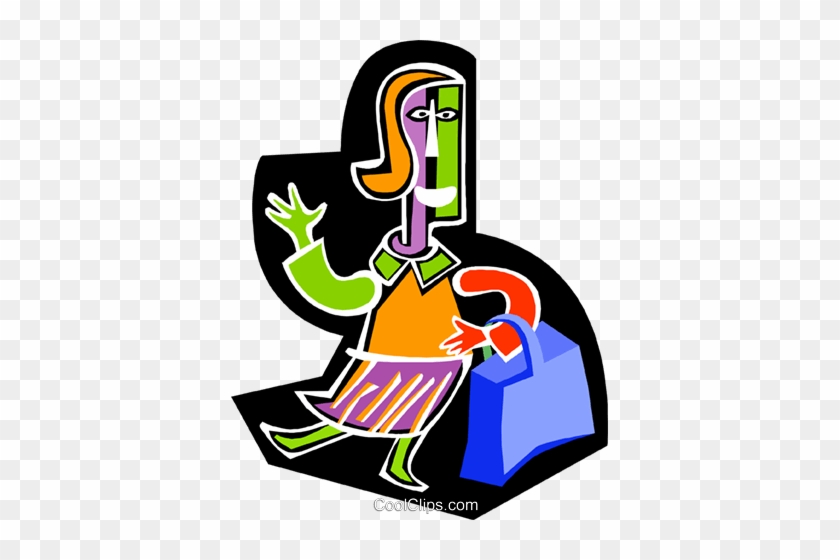 Woman With Shopping Bag Royalty Free Vector Clip Art - Woman With Shopping Bag Royalty Free Vector Clip Art #1342957