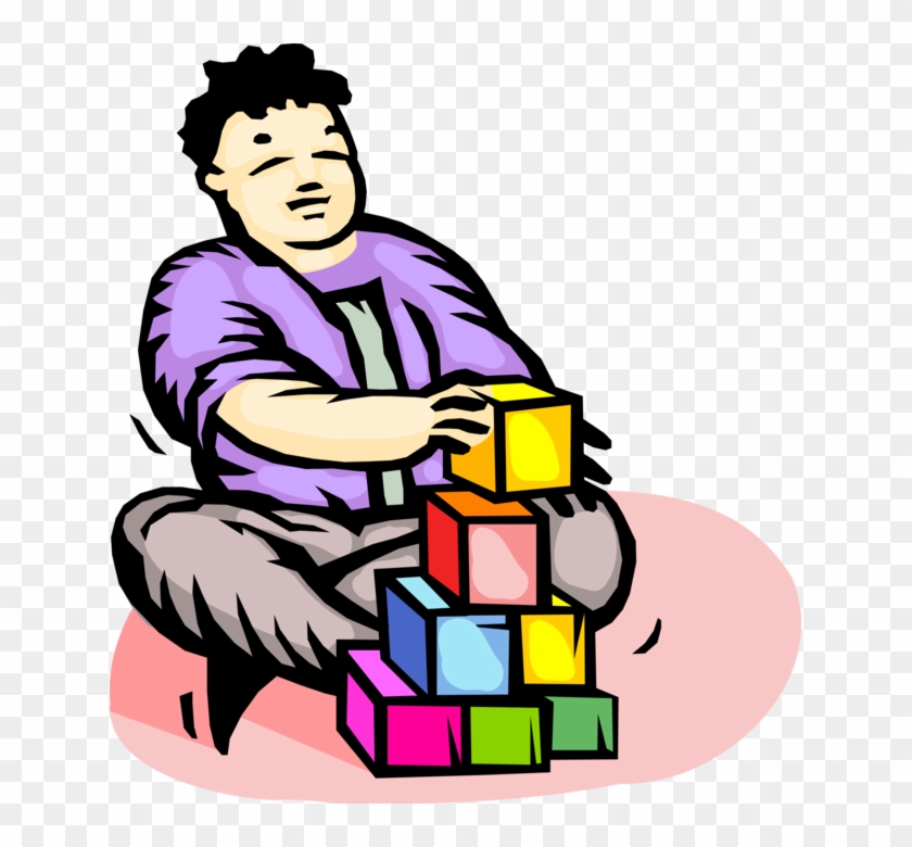 Vector Illustration Of Child Plays With Building Blocks - Vector Illustration Of Child Plays With Building Blocks #1346762