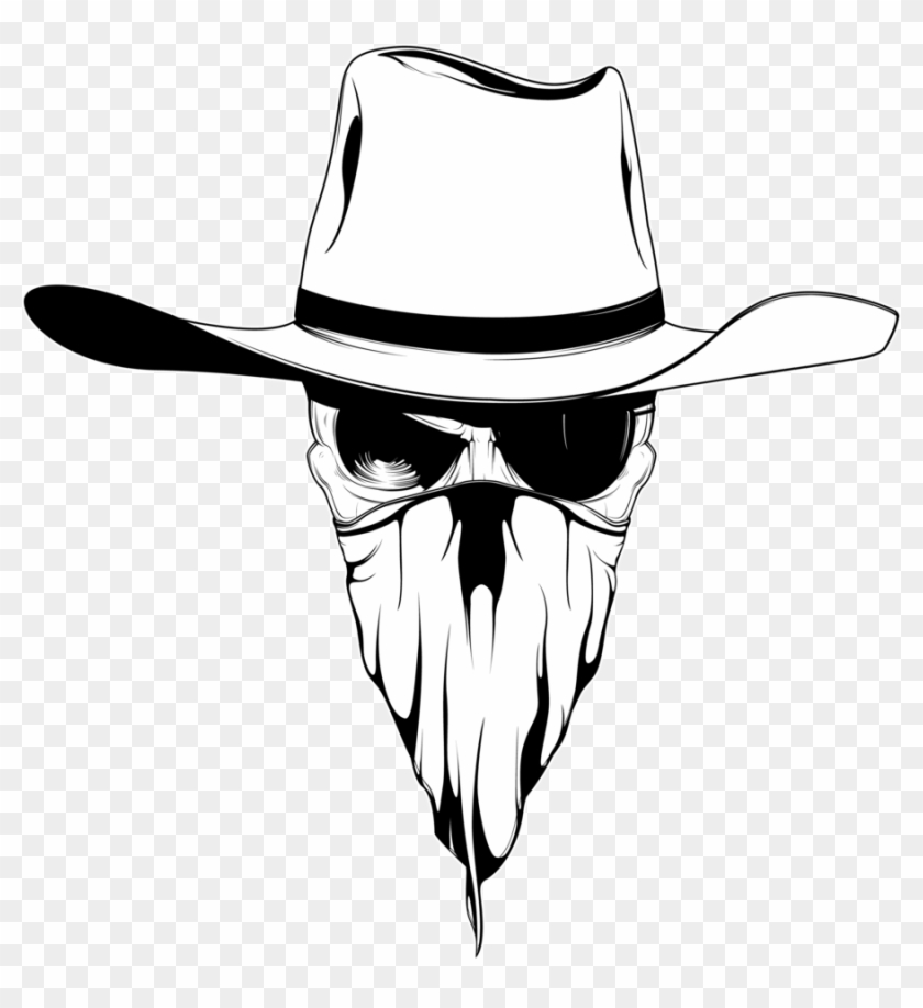 Clipart Skeleton Cowboy - Skull With Bandana And Cowboy Hat #1347671