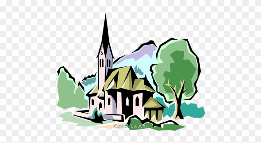 Traditional Church Royalty Free Vector Clip Art Illustration - Tree #1348555