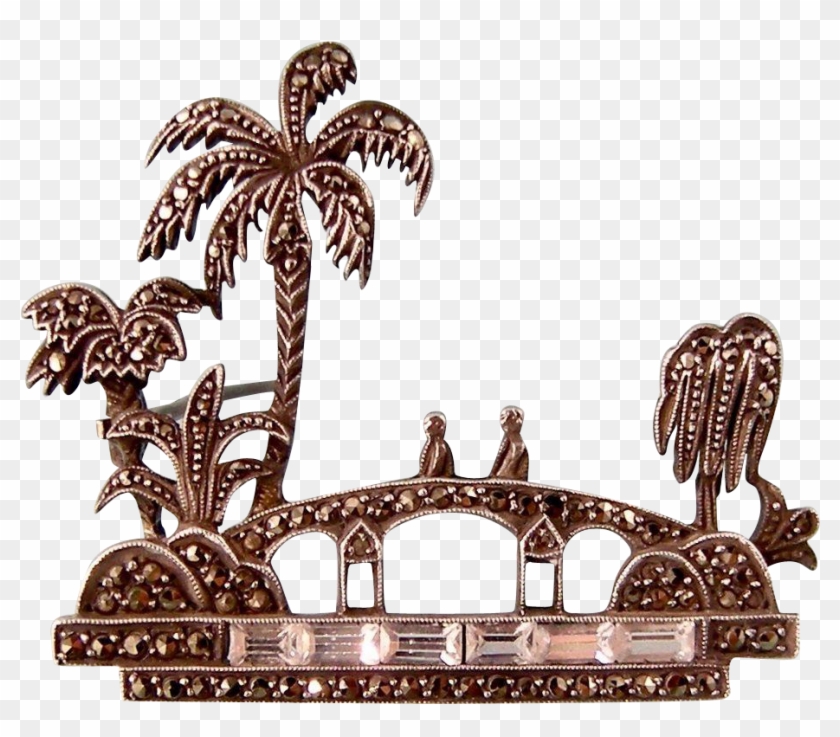 Art Deco Scenic Brooch In Sterling Silver With Marcasites - Art Deco #1353311