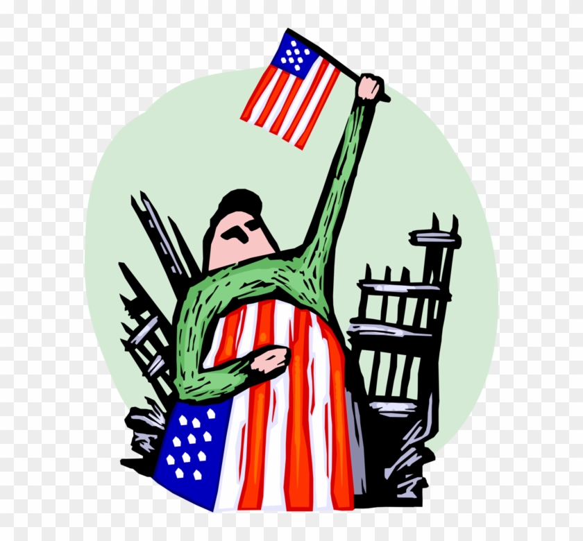 Vector Illustration Of Patriotic Americans Pays Tribute - Clip Art #1353379