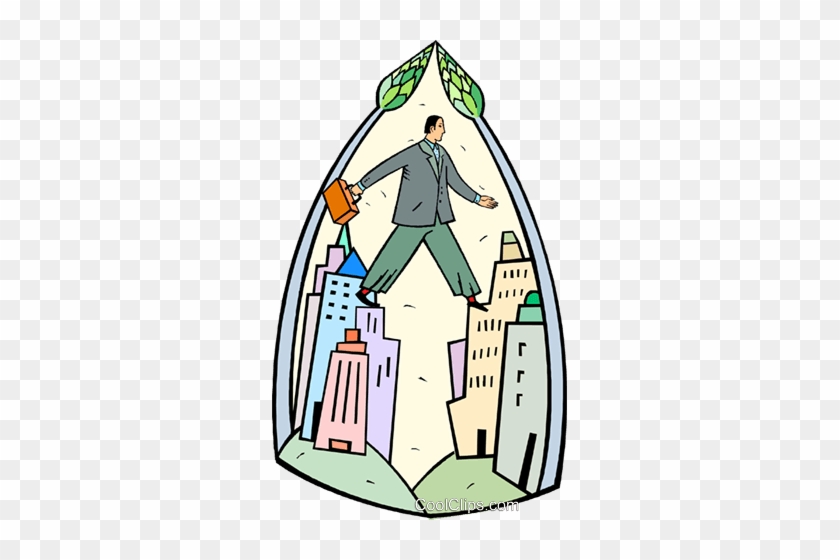 Businessman Walking On Top Of The City Royalty Free - Businessman Walking On Top Of The City Royalty Free #1354597