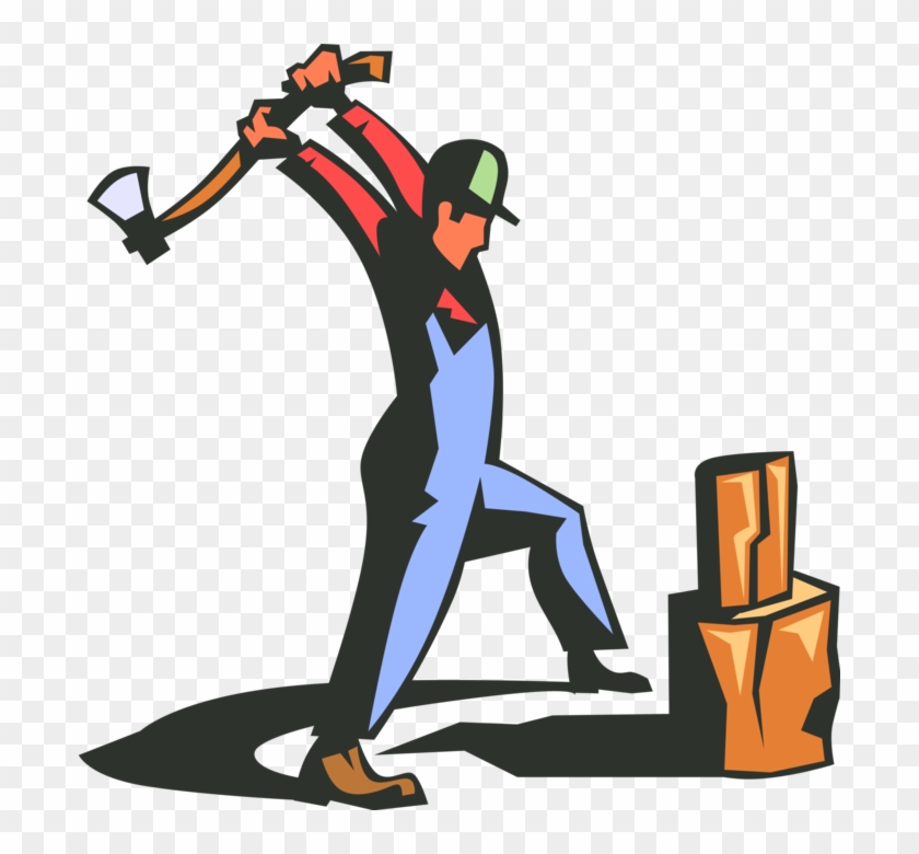Vector Illustration Of Lumberjack With Axe Splitting - Man With Axe #1360161