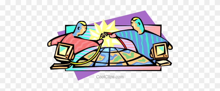 Linking Computers Above Globe Royalty Free Vector Clip - Cartoon #1368333