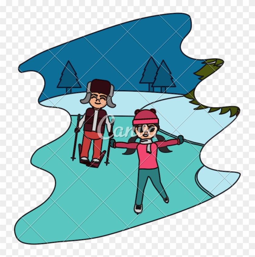 Color Children Play In The Ice And Winter Weather - Ice #1368835