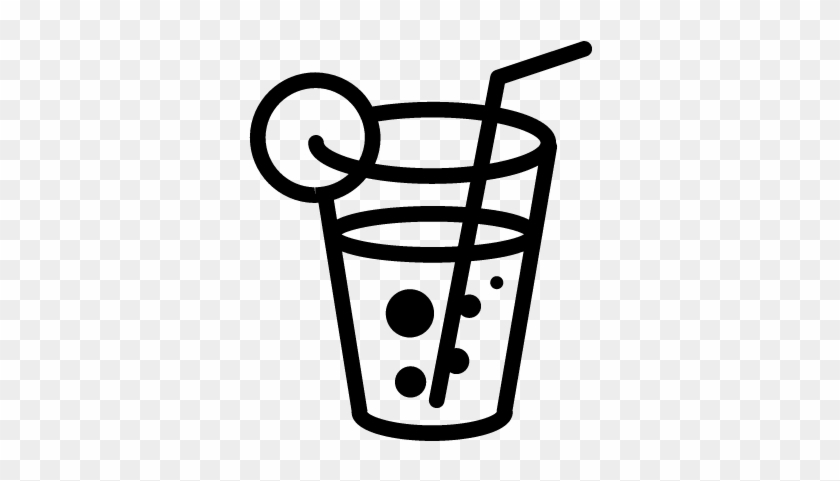 Sparkling Drink On Glass With Straw And Lemon Vector - Limonada Blanco Y Negro #1369923