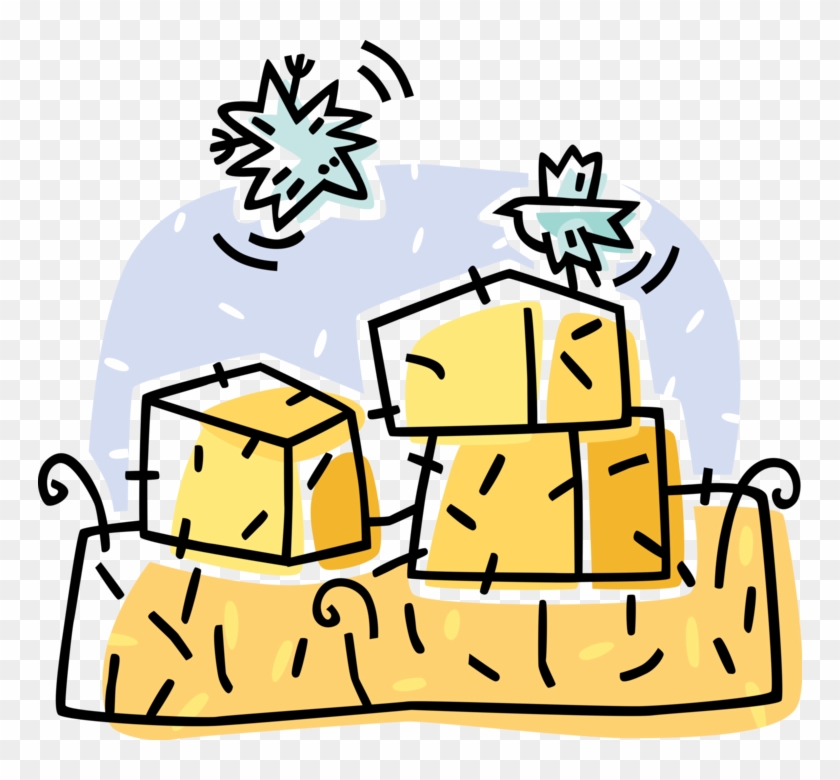 Vector Illustration Of Farm Field With Bales Of Harvested - Vector Illustration Of Farm Field With Bales Of Harvested #1373541