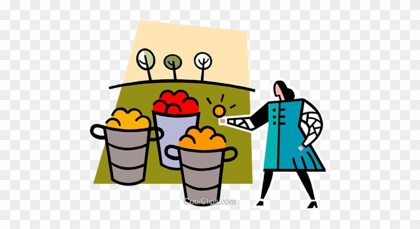Woman With Fruit Baskets Royalty Free Vector Clip Art - Dibujos De Actividades En Familia #1375074