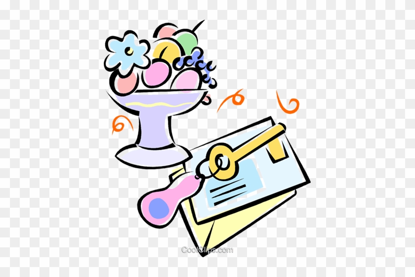 Key, Envelopes And A Fruit Bowl Royalty Free Vector - Clip Art #1384217